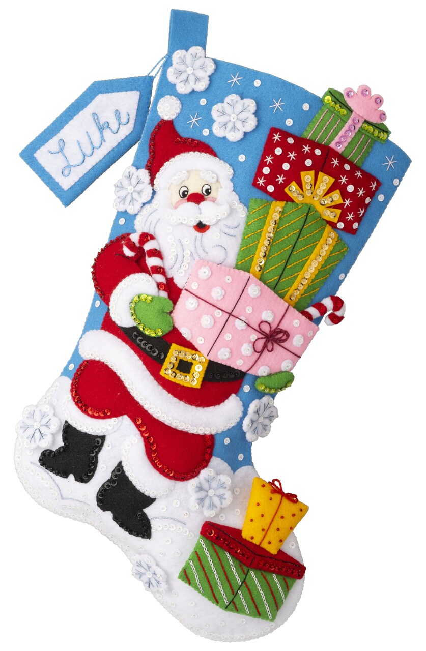 Bucilla Felt Stocking Applique Kit 18" Long-Santa's Gifts Galore
